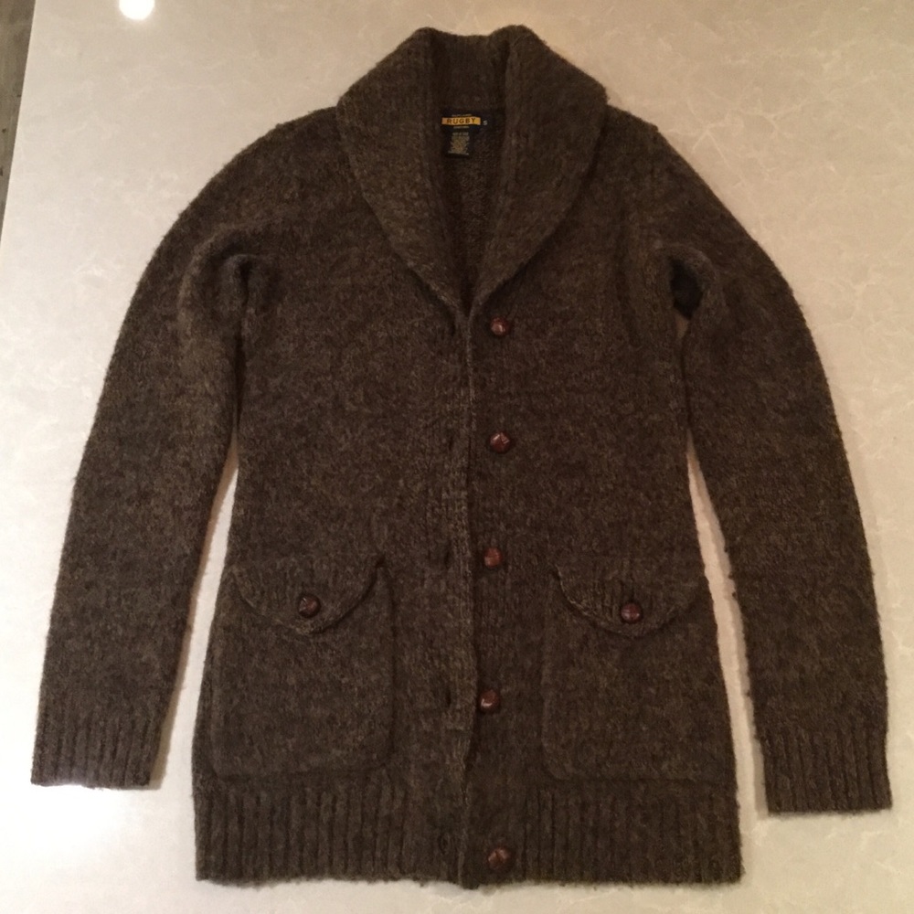 Ralph Lauren RUGBY Leather Patch Shawl Cardigan
